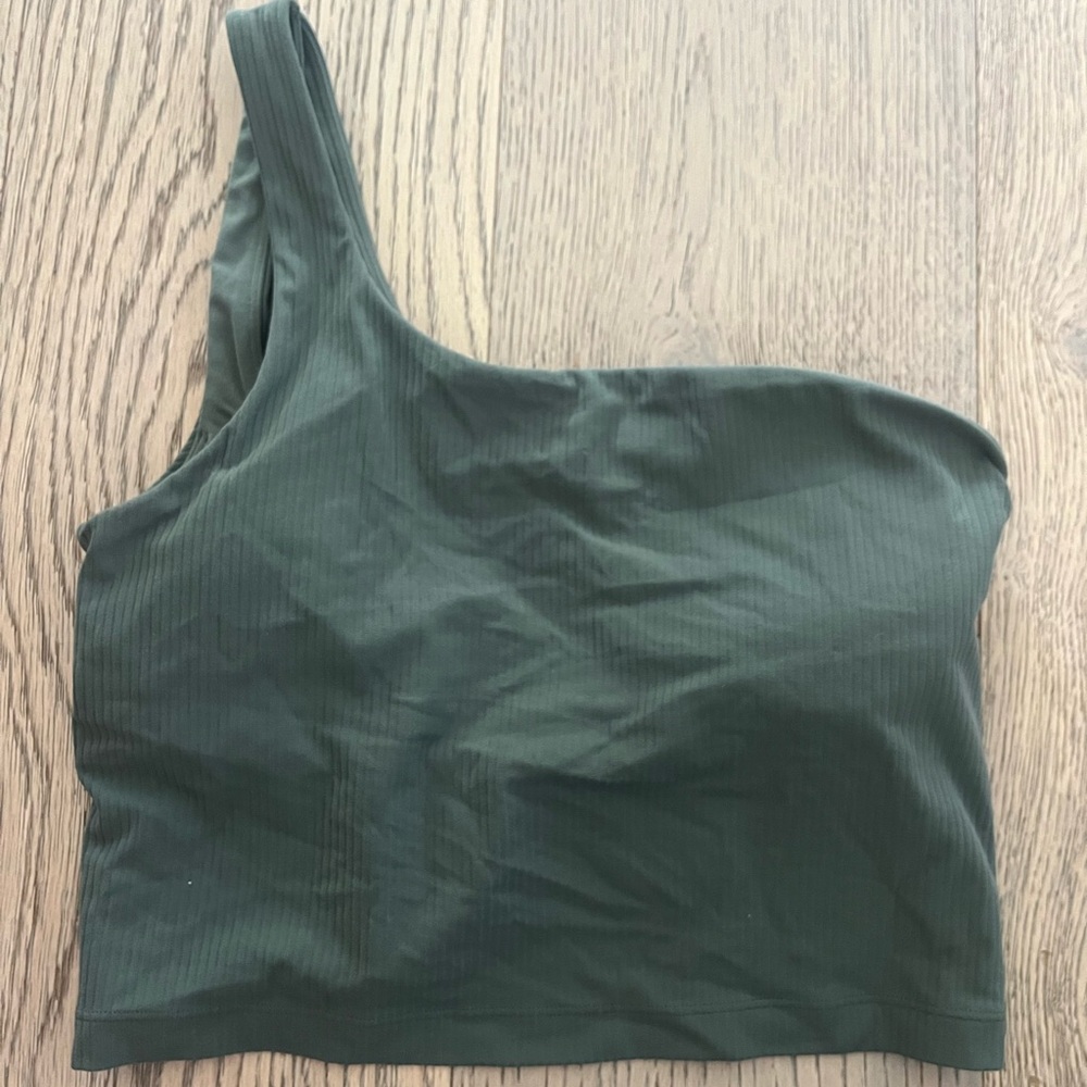 Lululemon One-Shoulder Ribbed Crop Top in Deep Green